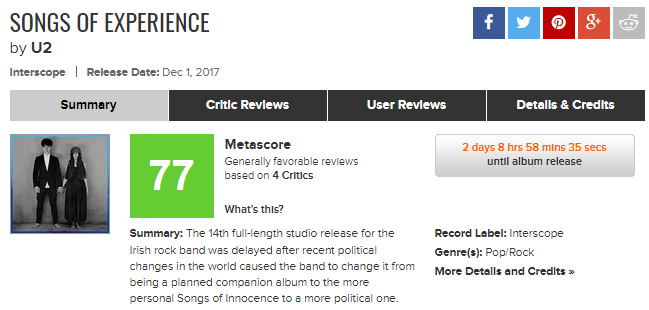 «Сильнейший в этом столетии»: мнения критиков про новый альбом Songs of Experience от U2. - Изображение 2